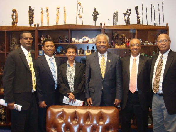 From Right to left: Seyoum Tesfaye, Teklai Abraha, Congressman Donald Payne, Fowzia Hassen, Ermias  Leake & Fessehaie Desta.